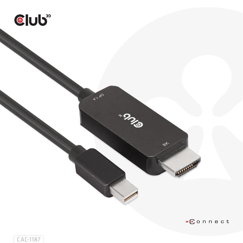 CLUB3D MiniDisplayPort kabel 1.4 naar HDMI met 4K120Hz/8K60Hz HDR10+ M/M 1.8m