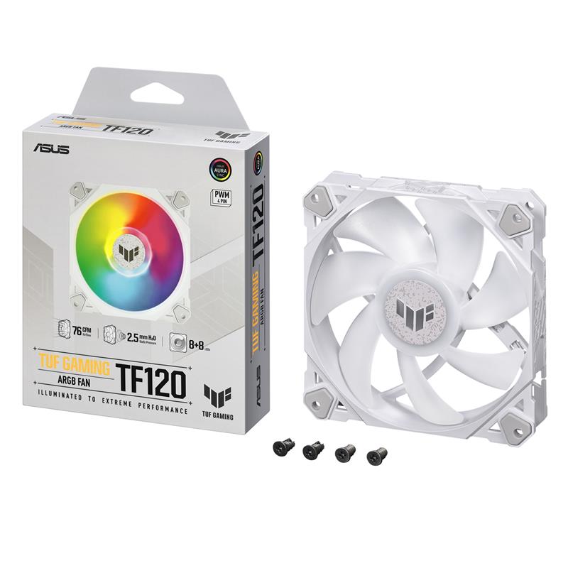 ASUS TUF GAMING TF120 ARGB WHITE EDITION Computer behuizing Luchtkoeler 12 cm Wit 1 stuk(s)