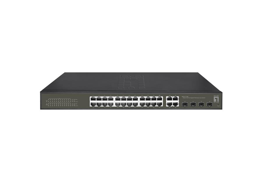 LevelOne Hilbert 28-Port Gigabit PoE Smart Lite Switch 24 PoE Outputs 4 x Gigabit SFP RJ