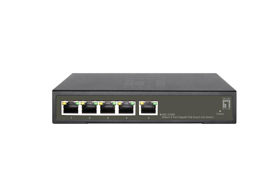 Levelone Hilbert 5-Port Gigabit PoE Smart Lite Switch 802 3at af PoE 4PoE Outputs 60W
