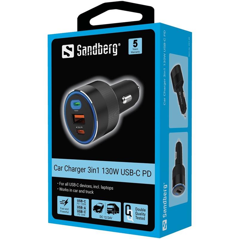 Sandberg Car Charger 3in1 130W USB-C PD