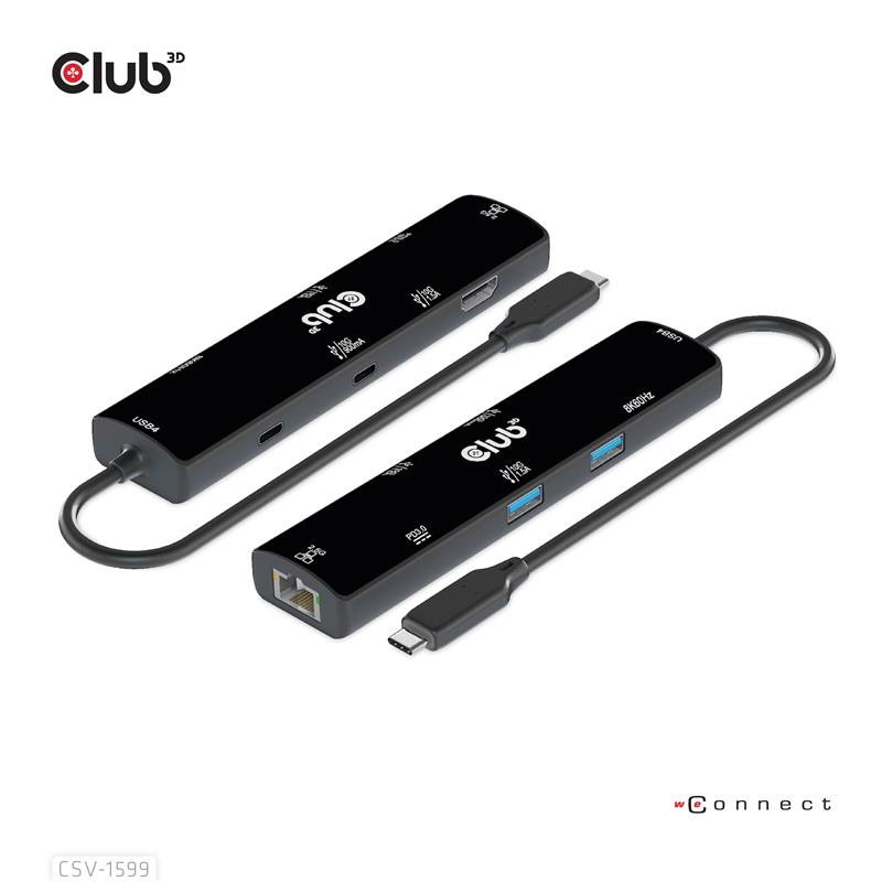 CLUB3D USB4™ Gen3x2 Type-C, 6-in-1 Hub with HDMI™ 8K60Hz or 4K120Hz, 2xUSB Type-A(10G), Ethernet RJ45(2.5G) and 2xUSB Type-C, 1x Data(10G) and 1xPD3.0