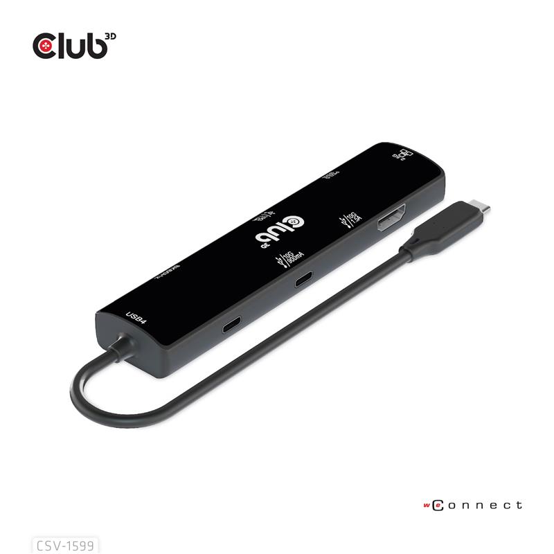 CLUB3D USB4™ Gen3x2 Type-C, 6-in-1 Hub with HDMI™ 8K60Hz or 4K120Hz, 2xUSB Type-A(10G), Ethernet RJ45(2.5G) and 2xUSB Type-C, 1x Data(10G) and 1xPD3.0