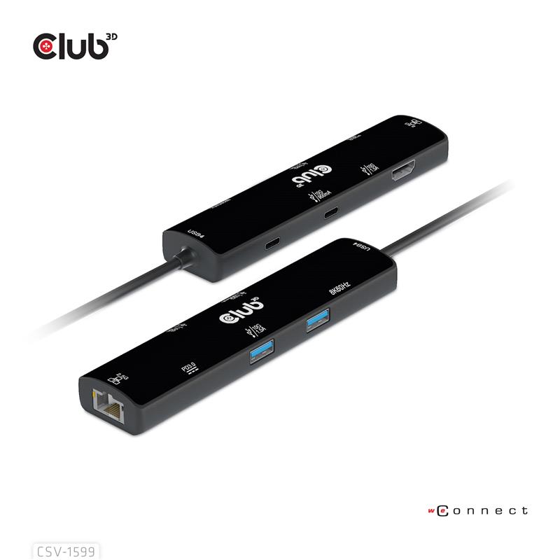 CLUB3D USB4™ Gen3x2 Type-C, 6-in-1 Hub with HDMI™ 8K60Hz or 4K120Hz, 2xUSB Type-A(10G), Ethernet RJ45(2.5G) and 2xUSB Type-C, 1x Data(10G) and 1xPD3.0