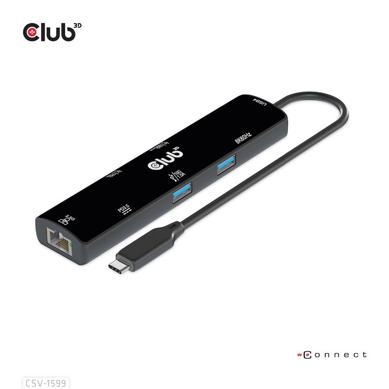 CLUB3D USB4™ Gen3x2 Type-C, 6-in-1 Hub with HDMI™ 8K60Hz or 4K120Hz, 2xUSB Type-A(10G), Ethernet RJ45(2.5G) and 2xUSB Type-C, 1x Data(10G) and 1xPD3.0