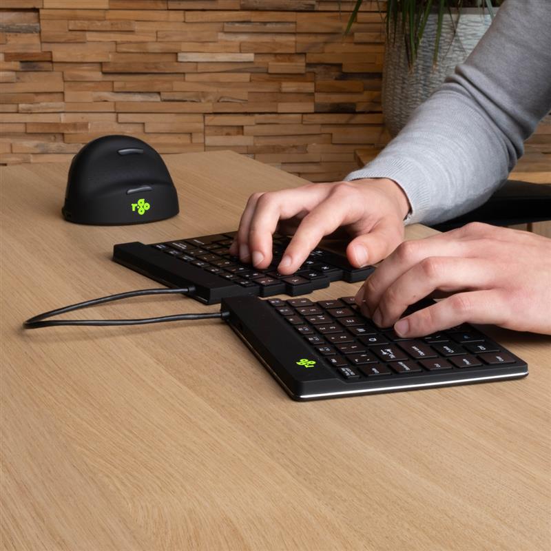 R-Go Tools Ergonomisch toetsenbord R-Go Split Break met pauzesoftware, ergonomisch gesplitst toetsenbord, QWERTY (UK), Bluetooth, zwart