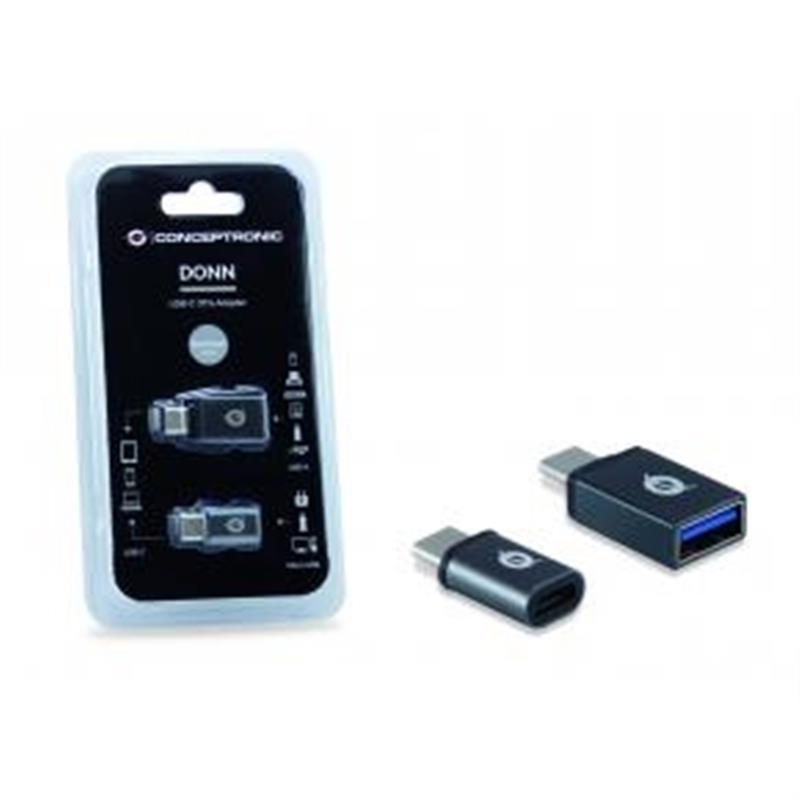 Conceptronic DONN04G tussenstuk voor kabels USB 3.1 Gen 1 Type-C, USB 2.0 Type-C USB 3.1 Gen 1 Type-A, USB 2.0 Micro Zwart