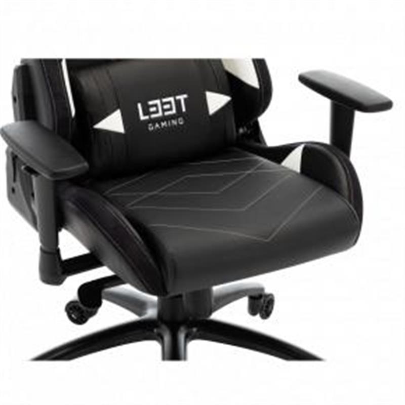 L33T Gaming Elite V4 Gaming Chair PU Black - White decor Class-4 gas-lift Tilt recline