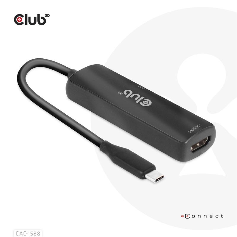 CLUB3D USB Gen2 Type-C to HDMI™ 8K60Hz or 4K120Hz HDR10+ with DSC1.2 with Power Delivery 3.0 Active Adapter M/F