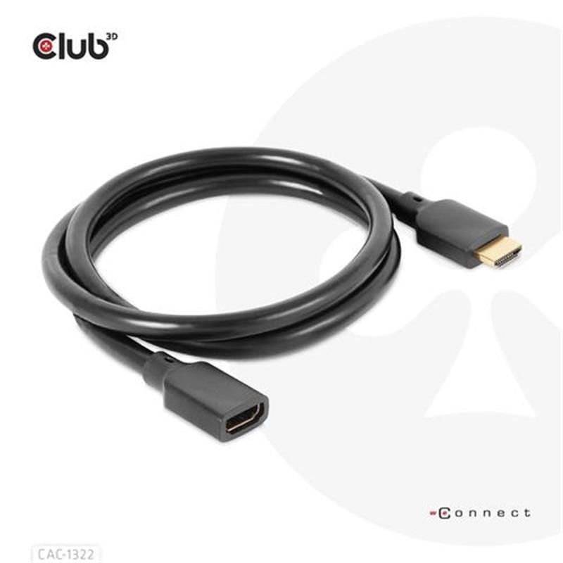 CLUB3D Ultra High Speed HDMI Extension Cable 4K120Hz 8K60Hz 48Gbps M/F 1 m / 3.28 ft 30AWG