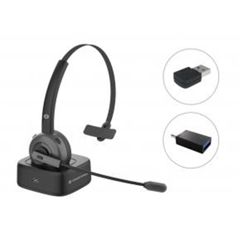 Conceptronic POLONA03BDA hoofdtelefoon/headset Hoofdtelefoons Hoofdband Kantoor/callcenter Bluetooth Oplaadhouder Zwart