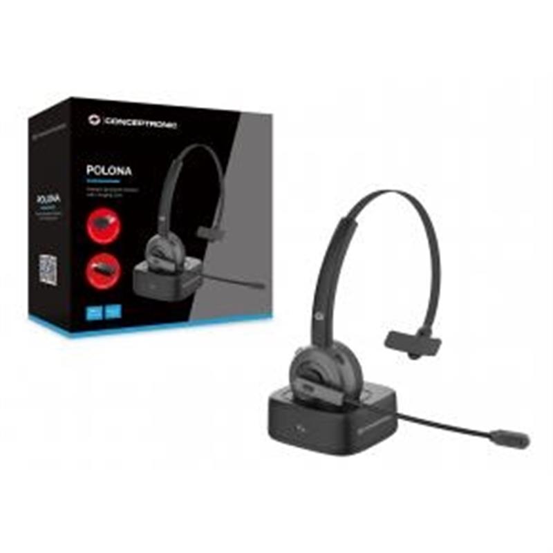 Conceptronic POLONA03BDA hoofdtelefoon/headset Hoofdtelefoons Hoofdband Kantoor/callcenter Bluetooth Oplaadhouder Zwart
