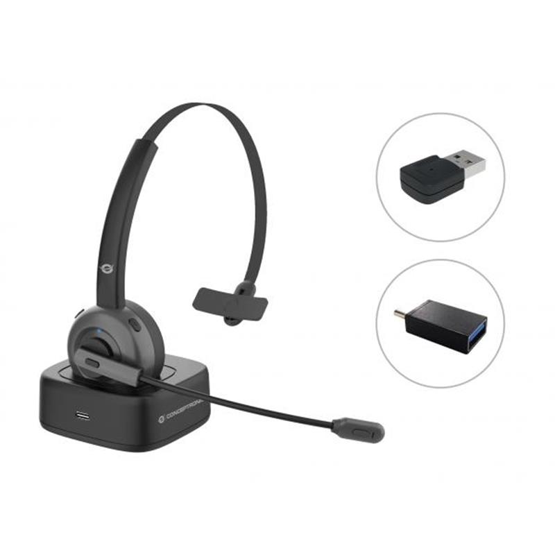 Conceptronic POLONA03BDA hoofdtelefoon/headset Hoofdtelefoons Hoofdband Kantoor/callcenter Bluetooth Oplaadhouder Zwart