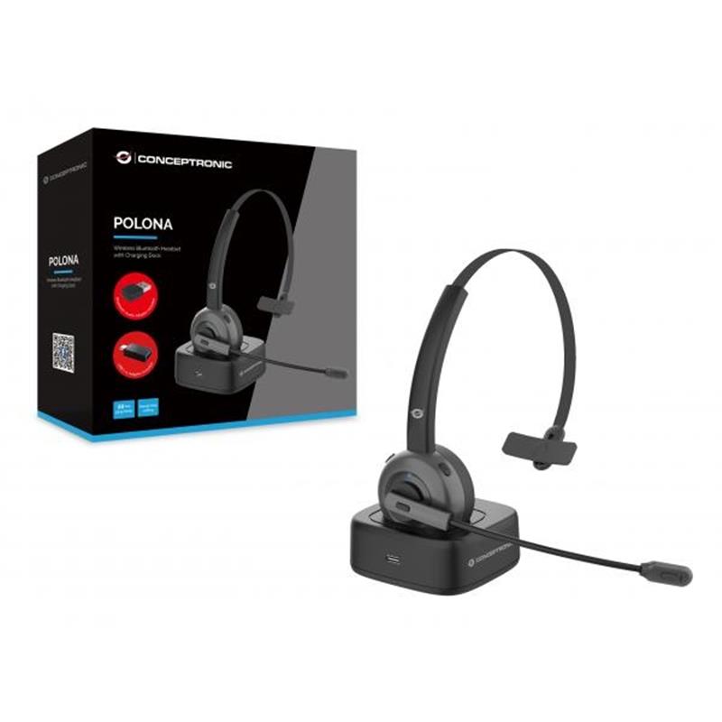 Conceptronic POLONA03BDA hoofdtelefoon/headset Hoofdtelefoons Hoofdband Kantoor/callcenter Bluetooth Oplaadhouder Zwart