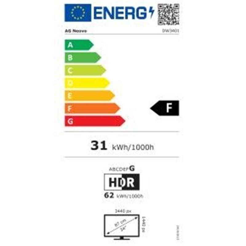 AG Neovo DW3401 LED display 86,4 cm (34"") 3440 x 1440 Pixels UltraWide Quad HD Zwart