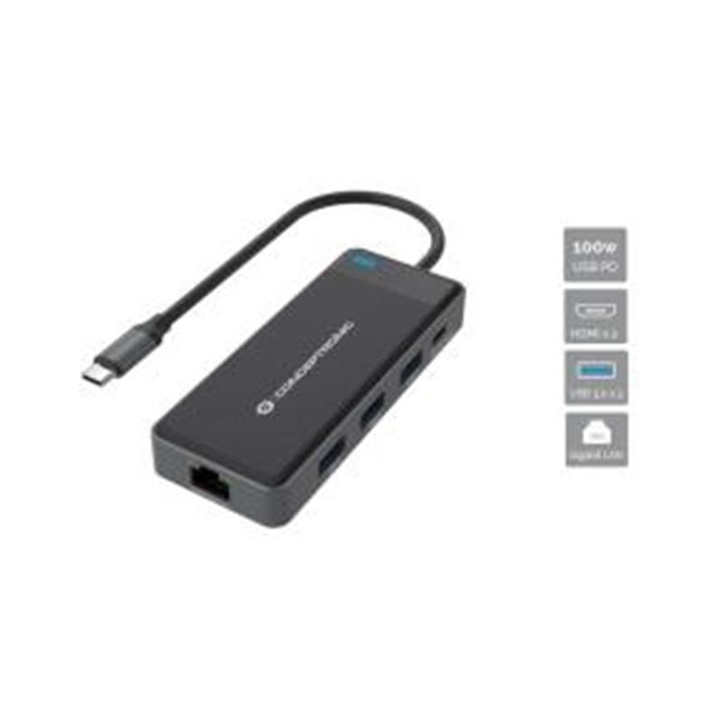 Conceptronic DONN14G notebook dock & poortreplicator Bedraad USB 3.2 Gen 1 (3.1 Gen 1) Type-C Grijs