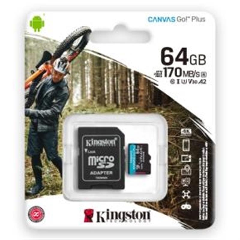 Kingston Technology Canvas Go! Plus flashgeheugen 64 GB MicroSD Klasse 10 UHS-I