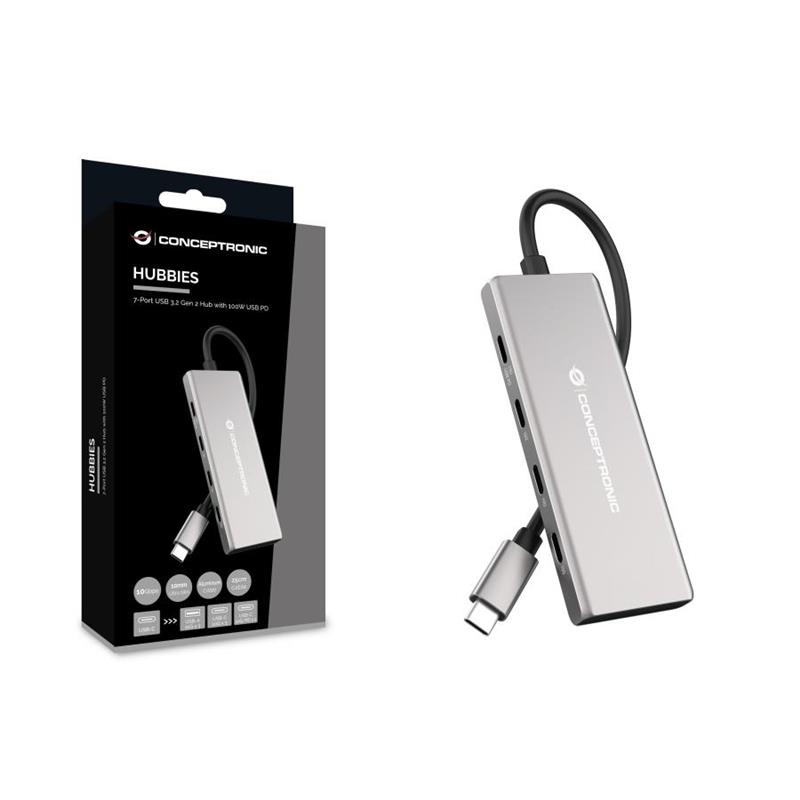 Conceptronic HUBBIES17G interface hub USB 3.2 Gen 2 (3.1 Gen 2) Type-C 10000 Mbit/s Grijs