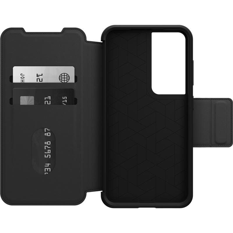 OtterBox Strada-hoesje voor Galaxy S23, schokbestendig, valbestendig, lederen folio met kaarthouder, 3x getest volgens militaire standaard, Zwart