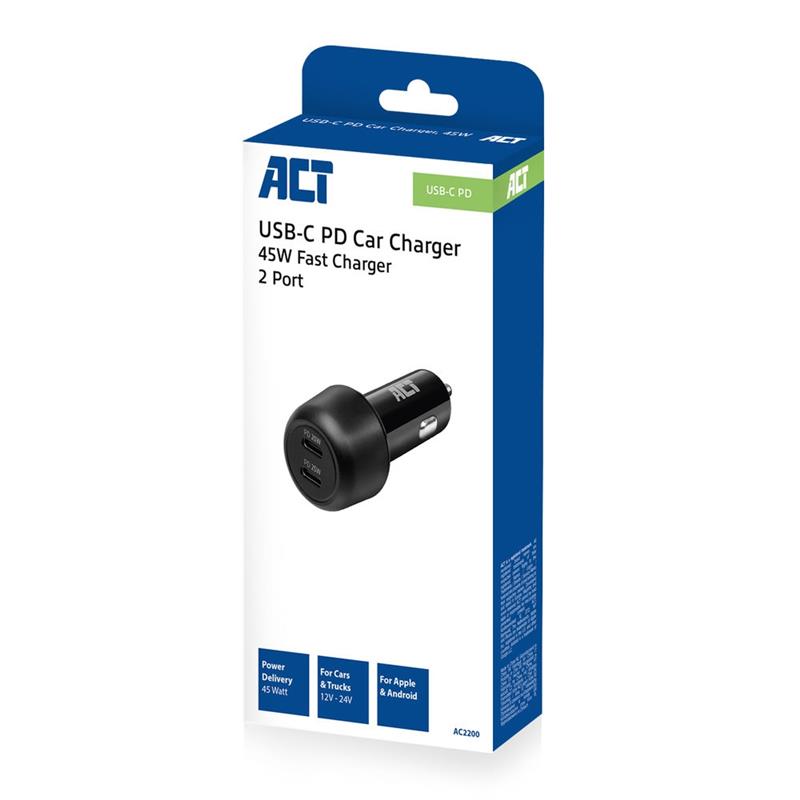 ACT AC2200 oplader voor mobiele apparatuur Zwart Auto