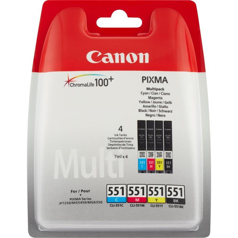 Canon CLI-551 inktcartridge 4 stuk(s) Origineel Normaal rendement Zwart, Cyaan, Magenta, Geel