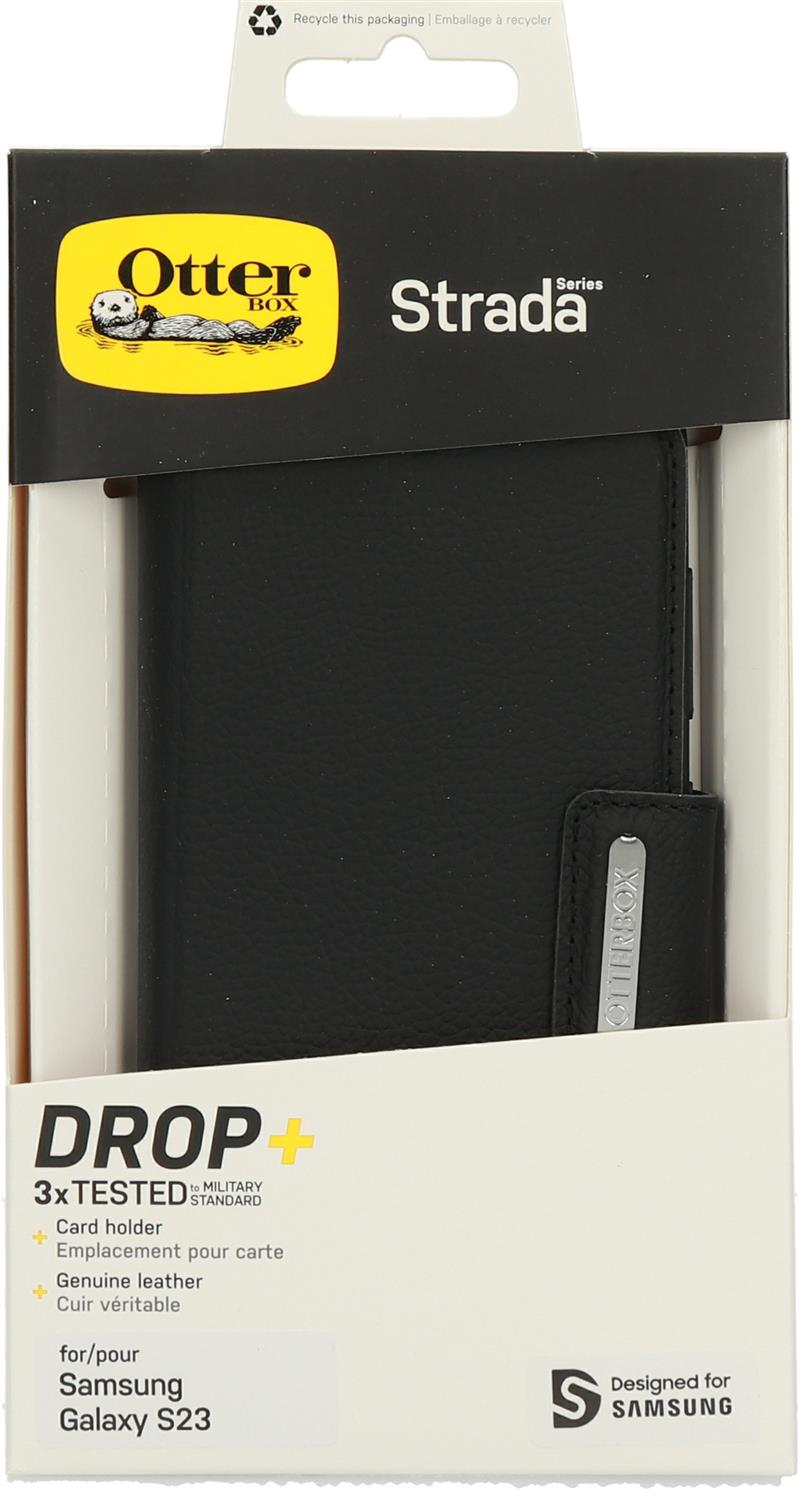 OtterBox Strada-hoesje voor Galaxy S23, schokbestendig, valbestendig, lederen folio met kaarthouder, 3x getest volgens militaire standaard, Zwart