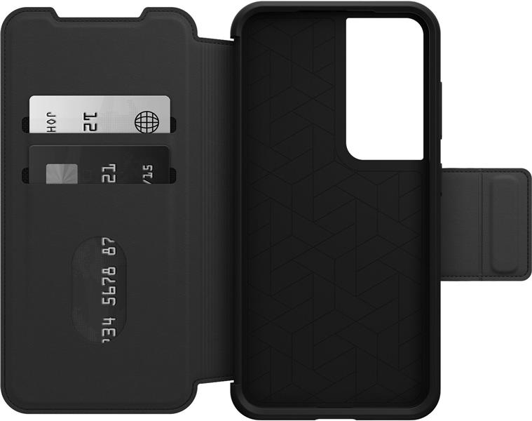 OtterBox Strada-hoesje voor Galaxy S23, schokbestendig, valbestendig, lederen folio met kaarthouder, 3x getest volgens militaire standaard, Zwart