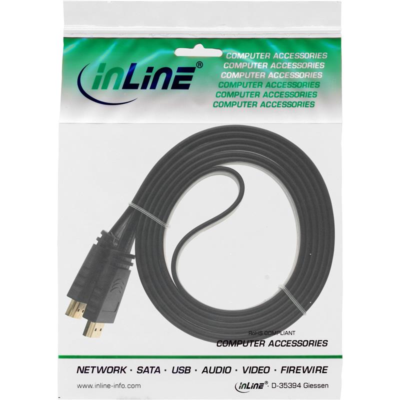 InLine HDMI Flatkabel High Speed HDMI Cable with Ethernet verg Kontakte zwart 3m