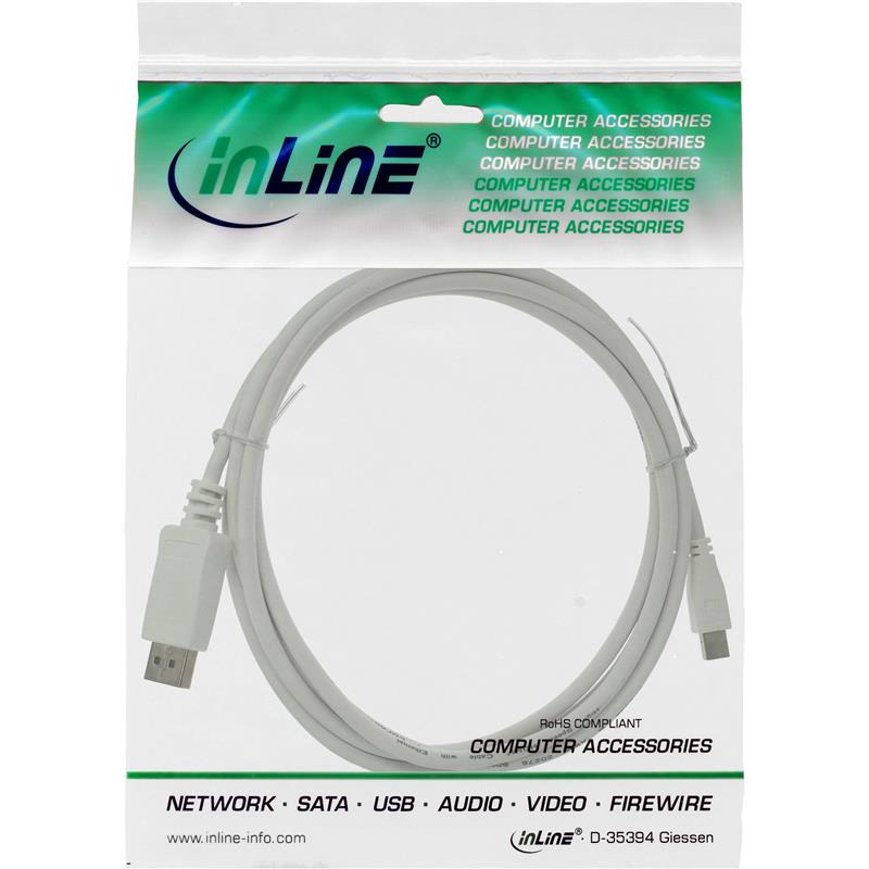 InLine Mini DisplayPort OUT zu DisplayPort IN Kabel wit 2m