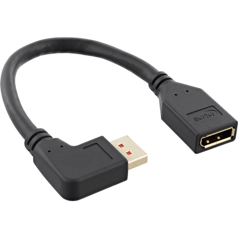 InLine DisplayPort 1 4 adapter cable M F 8K4K angled left black gold 0 15m