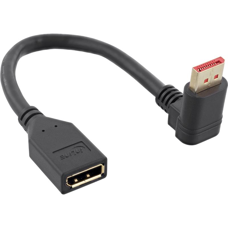 InLine DisplayPort 1 4 adapter cable M F 8K4K upward angled black gold 0 15m