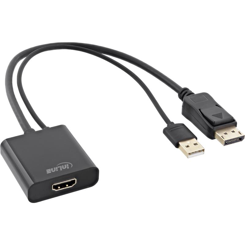 InLine HDMI F to DisplayPort M Converter Cable 4K black gold 0 3m
