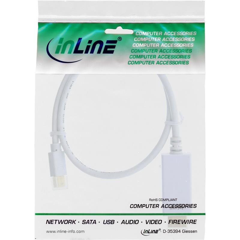 InLine Mini DisplayPort zu HDMI Konverter Kabel wit 0 5m met Audio