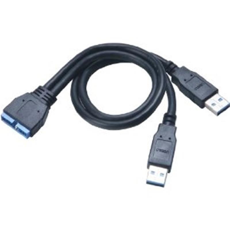 Akasa external USB 3 0 adaptor cable 2 USB A connectors into an internal USB motherboard connector 0 3m *MBM *USBAM