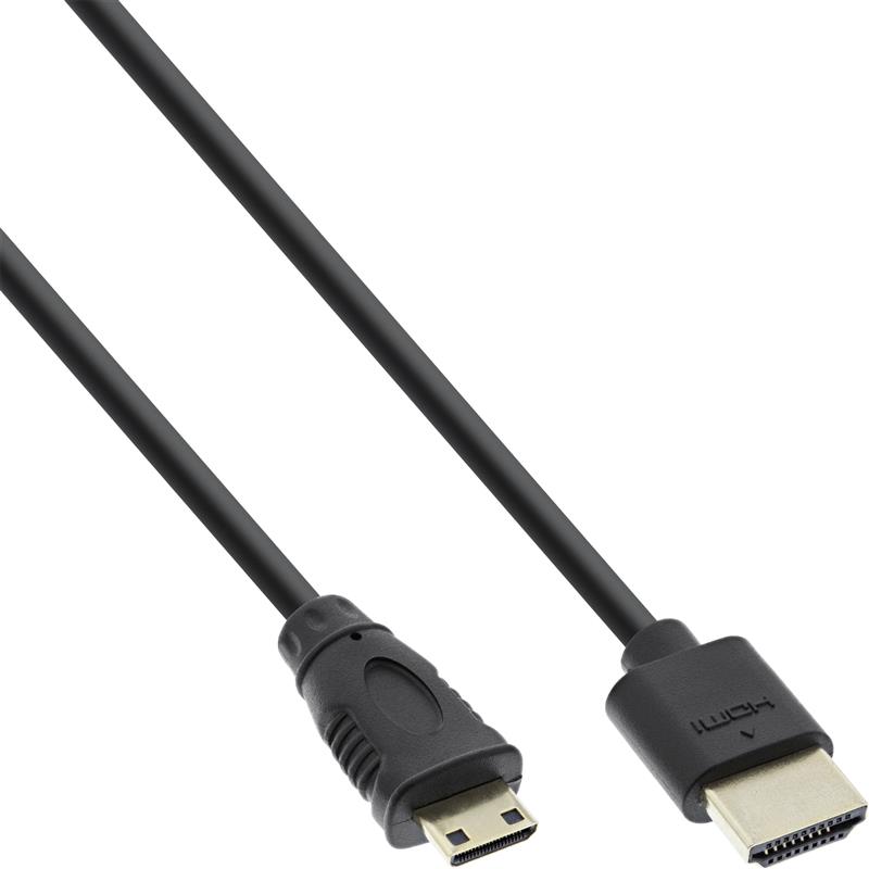 InLine High Speed HDMI Cable with Ethernet Type A to C male super slim black gold 1m