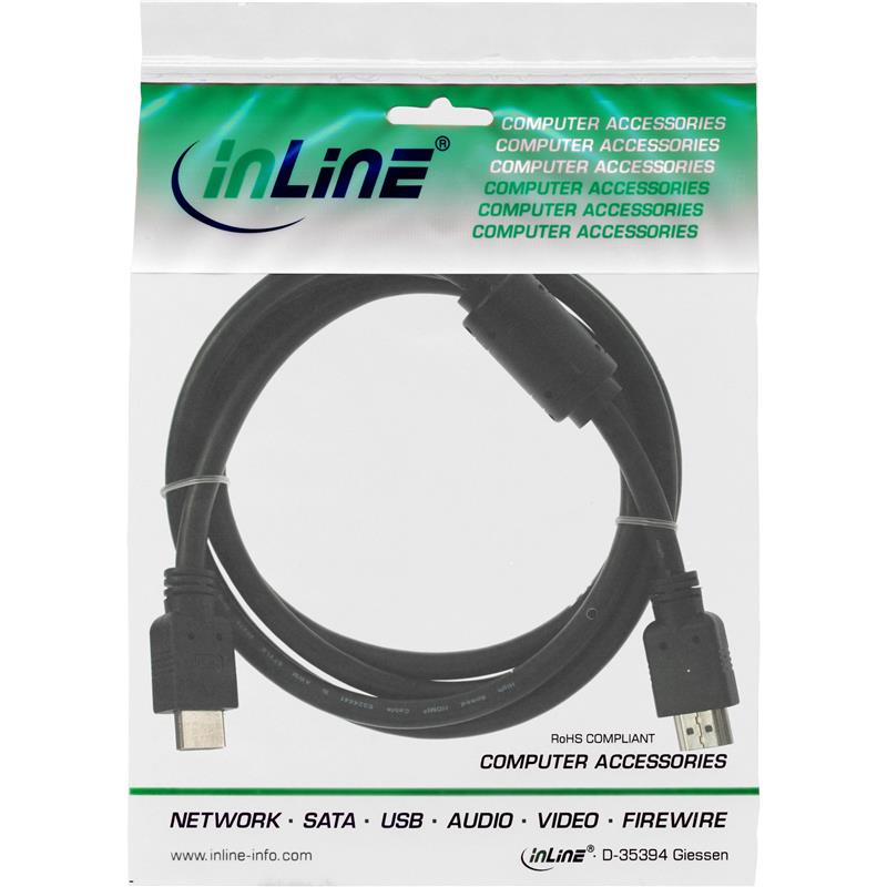 InLine HDMI kabel High Speed HDMI kabel M M zwart met ferrietkernen 1m