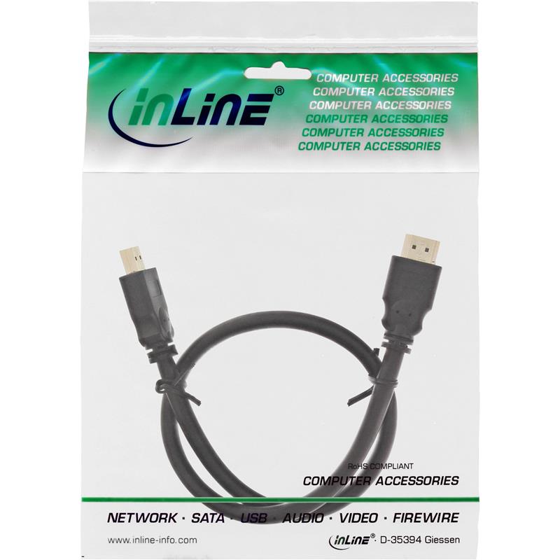InLine HDMI kabel 19-pins M M zwart vergulde contacten 0 3m
