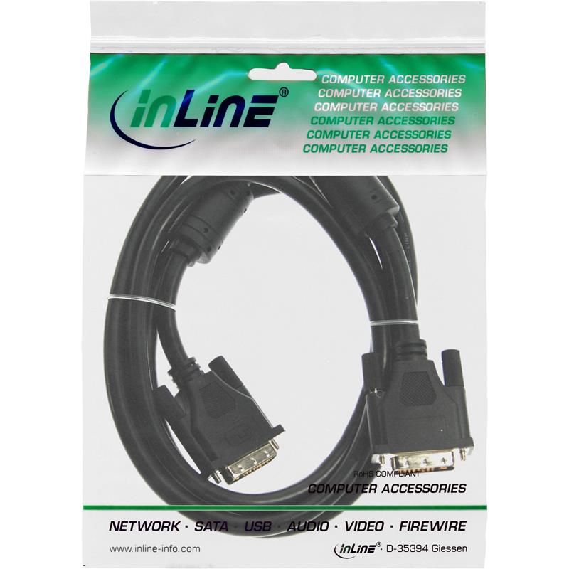 InLine DVI-D kabel digitaal 18 1 jack jack Single Link 2 ferrietkernen 10m