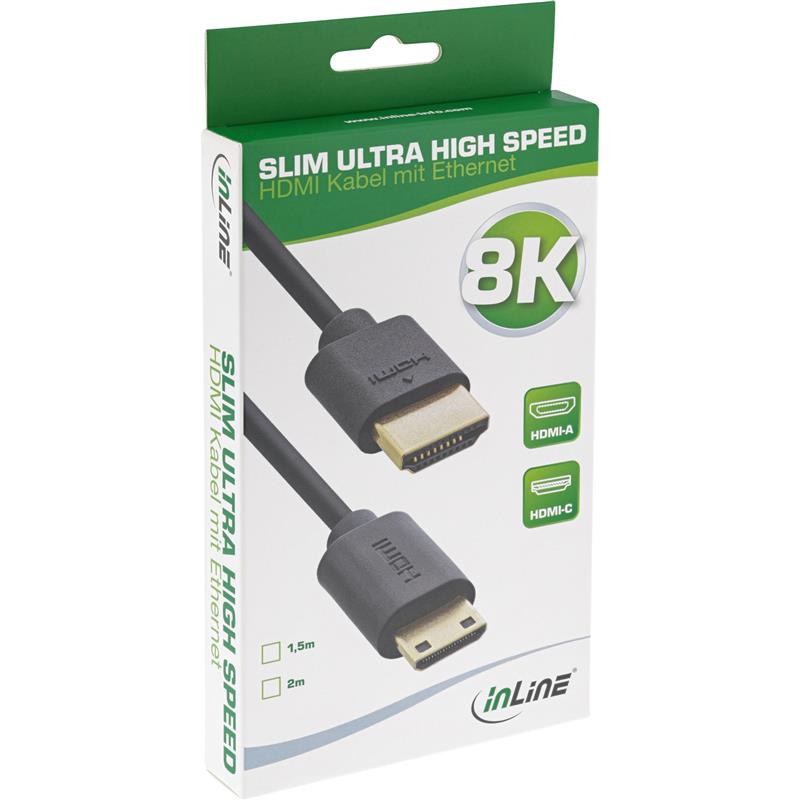 InLine Slim Ultra High Speed HDMI Cable AM CM Mini 8K4K gold plated black 2m