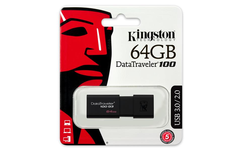 Kingston Technology DataTraveler 100 G3 USB flash drive 64 GB USB Type-A 3.2 Gen 1 (3.1 Gen 1) Zwart