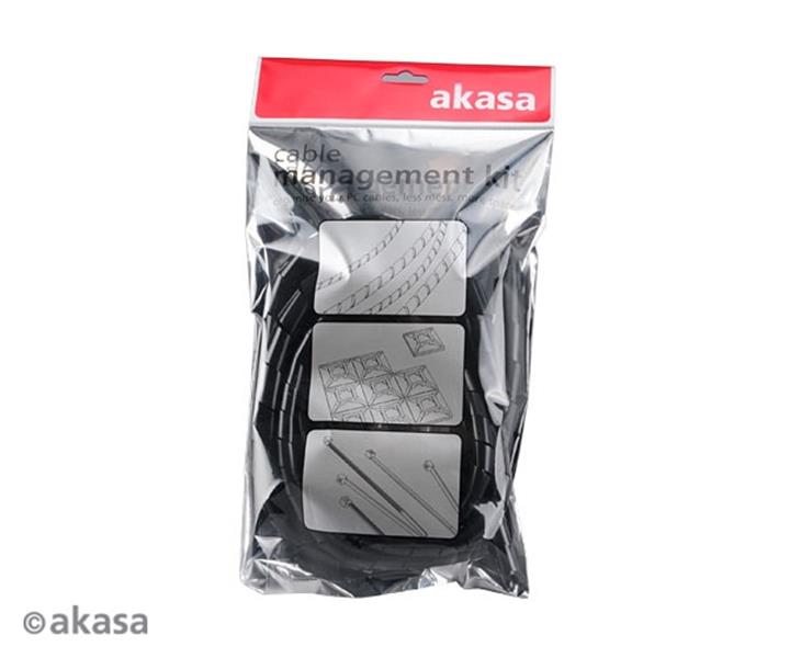 Akasa black cable management kit spiral wrap cable ties cable clamps