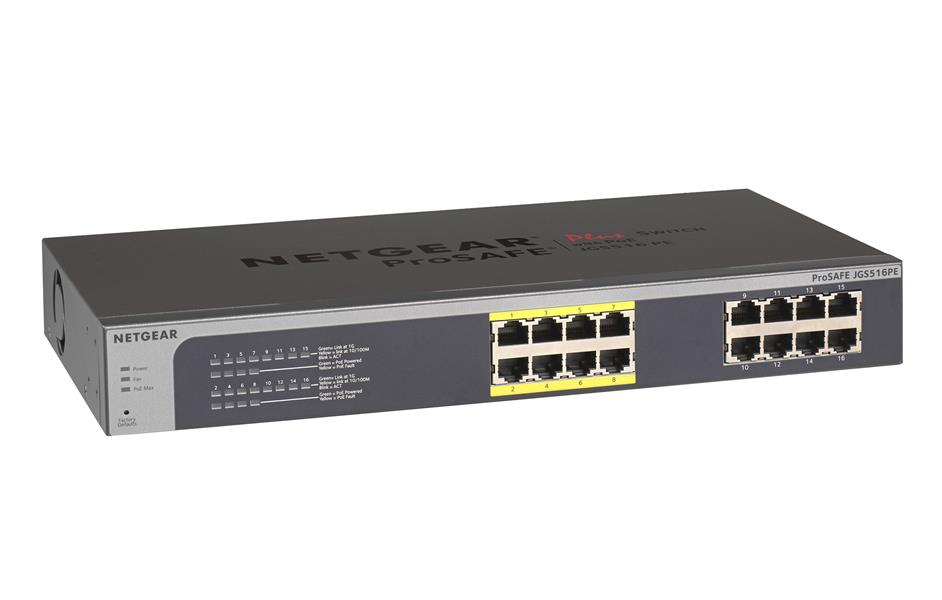 Netgear ProSAFE Unmanaged Plus Switch - JGS516PE - 16 Power over Ethernet (PoE) poorten