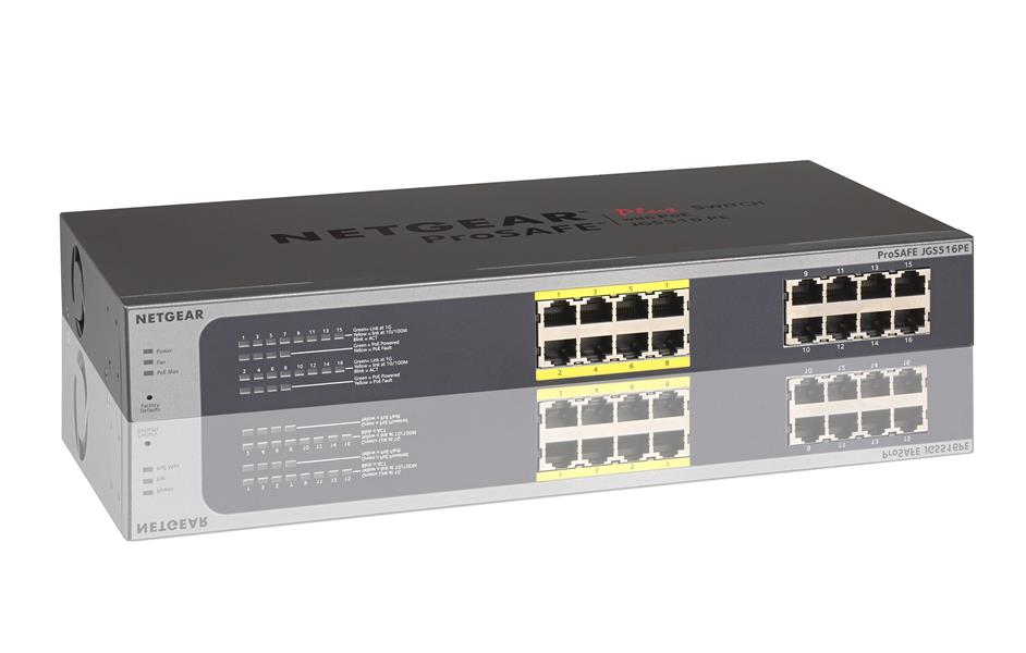 Netgear ProSAFE Unmanaged Plus Switch - JGS516PE - 16 Power over Ethernet (PoE) poorten
