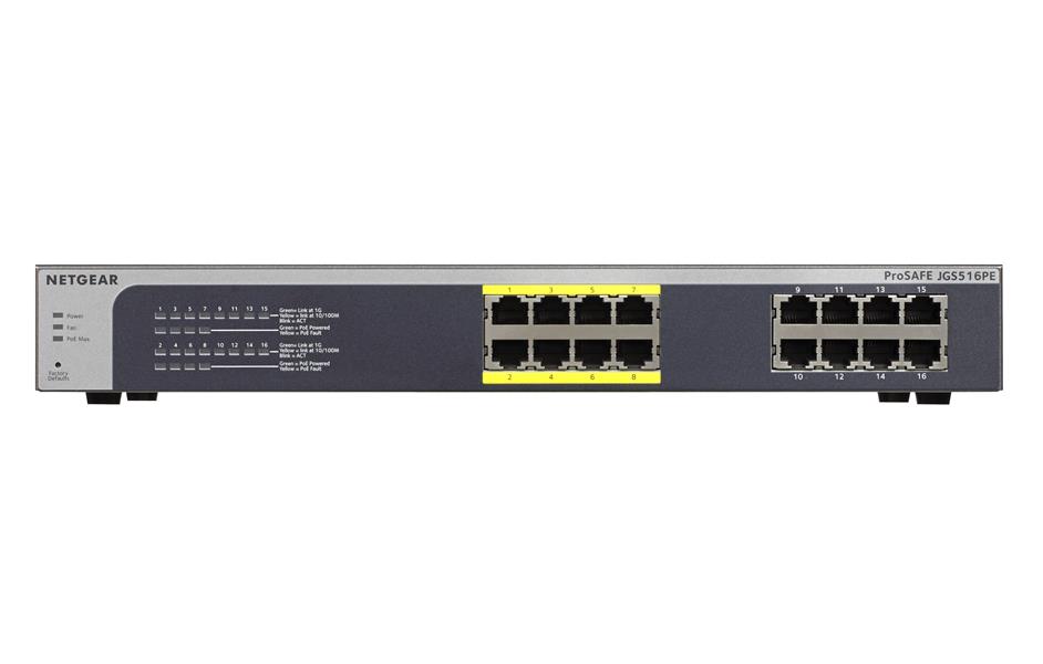 Netgear ProSAFE Unmanaged Plus Switch - JGS516PE - 16 Power over Ethernet (PoE) poorten
