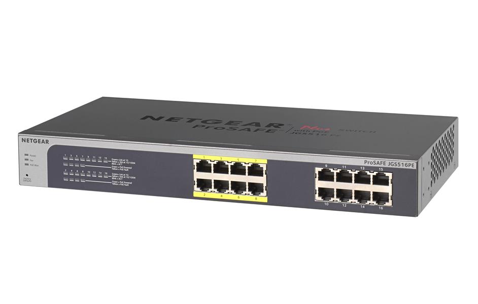 Netgear ProSAFE Unmanaged Plus Switch - JGS516PE - 16 Power over Ethernet (PoE) poorten
