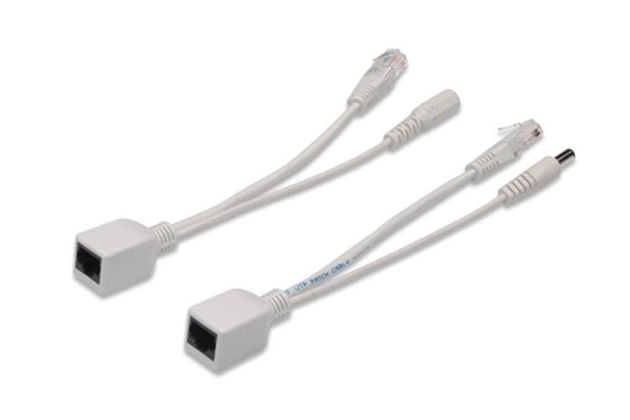 Passive PoE Cable Kit 1x Splitter PD cable - 1x Injector PSE cable - White