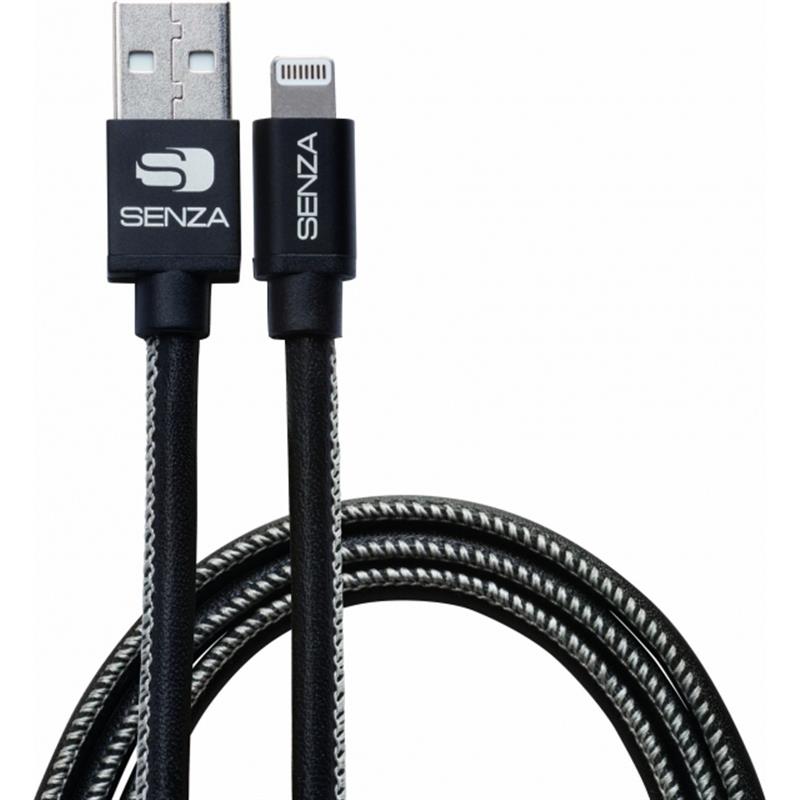 Senza Premium Leather Charge Sync Cable Lightning 1 5m Black