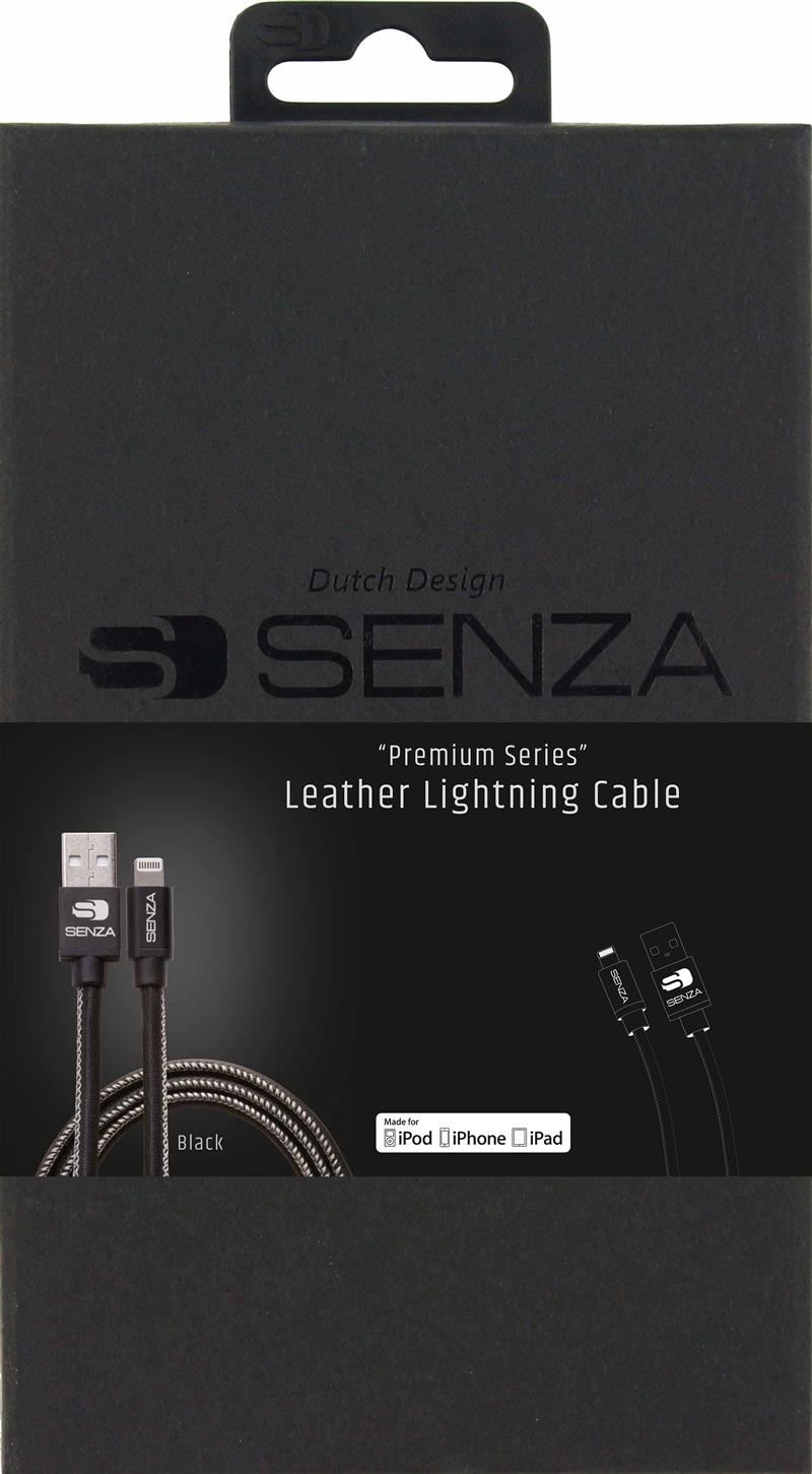 Senza Premium Leather Charge Sync Cable Lightning 1 5m Black