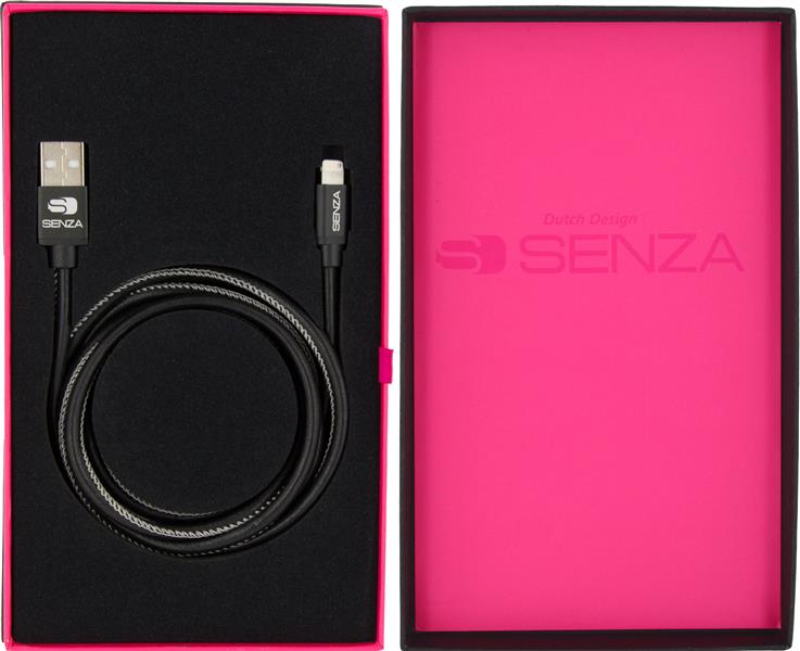Senza Premium Leather Charge Sync Cable Lightning 1 5m Black