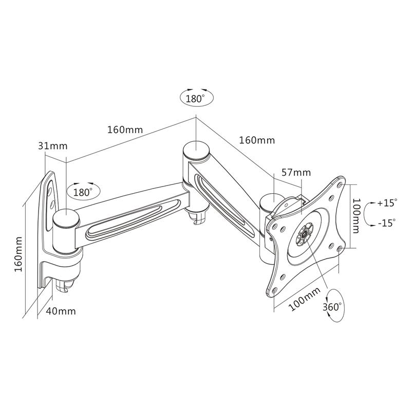 InLine Wall Bracket for TFT up to 68cm 27 max 15kg two-piece arm